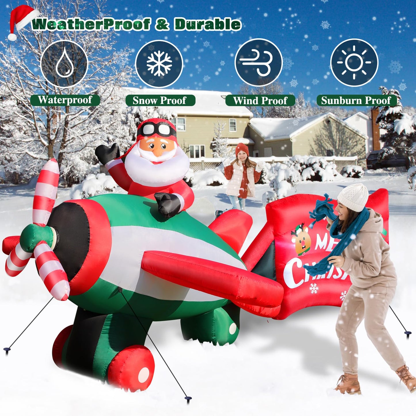 10.5 FT Christmas Inflatables Santa Claus on Animated Helicopter, Blow Up Santa Flying Airplane with Wishes, Giant Lighted Inflatable Outdoor Decorations for Xmas Yard Holiday Party Garden Lawn Decor
