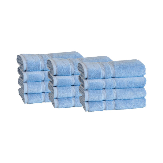 Mosobam Luxury Turkish Set of 12 Hand Towels 16X30 Allure Blue 700 GSM Bamboo Viscose & Aegean Turkish Combed Cotton