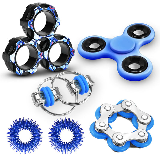 Dr.Kbde 12 Pcs Fidget Toys Adults Pack Stress Relief Sensory Toys for Kids Teen Cool Gadgets Desk Toys Flippy Roller Bike Chain Figits Rings Figette Spinners Classroom Prizes Gift for ADHD Boy Girls