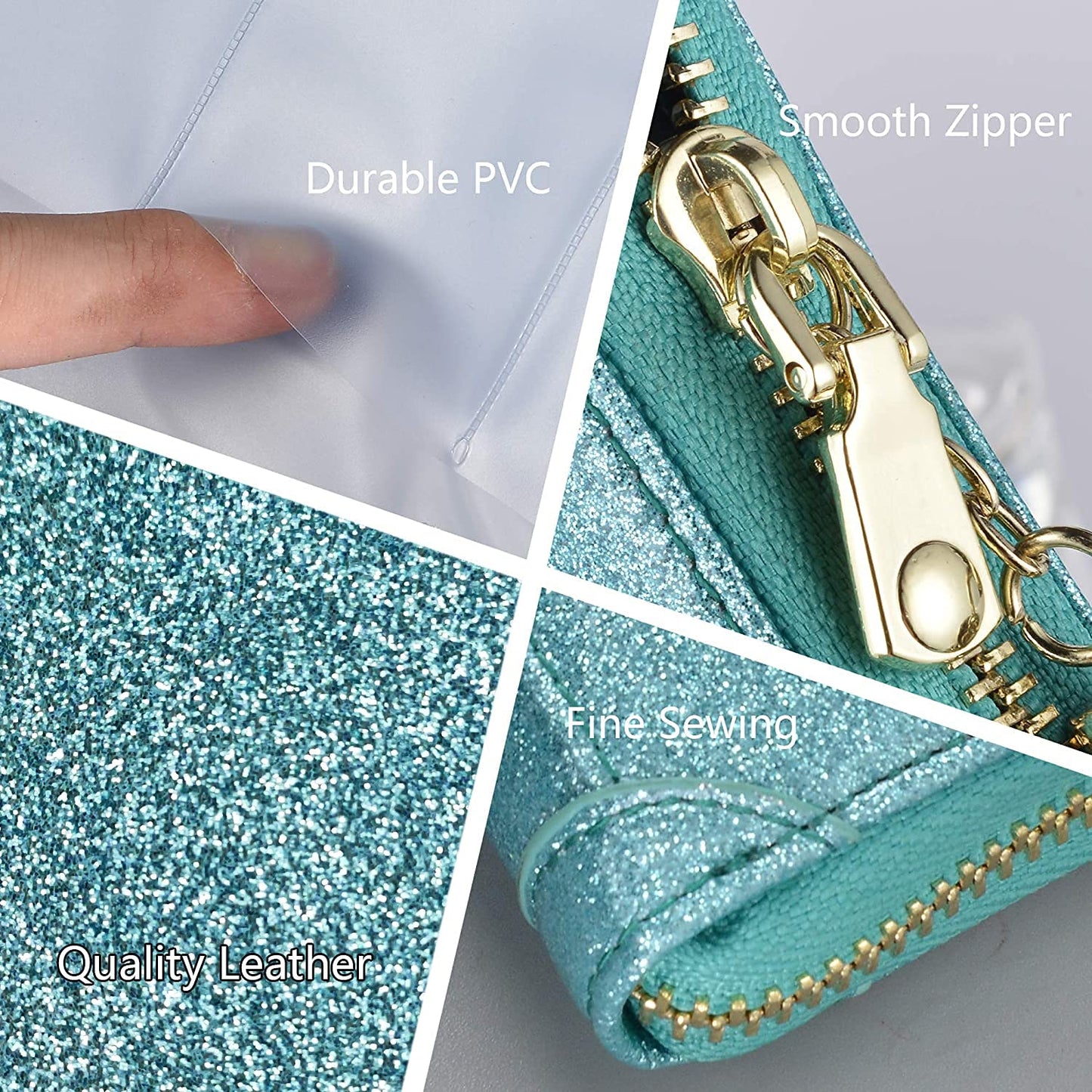 YUHAN PRETTY Womens Credit Card Holder Wallet RFID Leather Small ID Card Case (20 Card Slots - Glitter Teal)