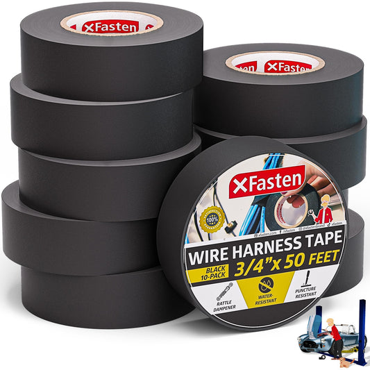 XFasten Wire Harness Tape, 3/4-Inch x 50-Foot (5-Pack), High Temp Wiring Loom Harness, Self-Adhesive Felt Cloth Electrical Tape for Automotive Engines, Noise Dampening, and Cable Protection