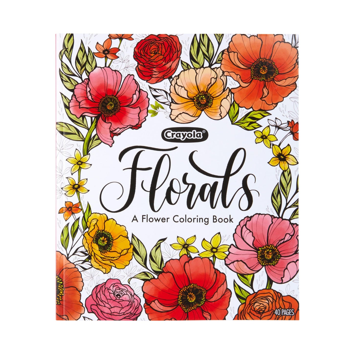 Crayola Floral Adult Coloring Book (40pgs), Flower Adult Coloring Pages, Stress Relief Activity, Mindfulness Gift for Teens & Adults, 9+