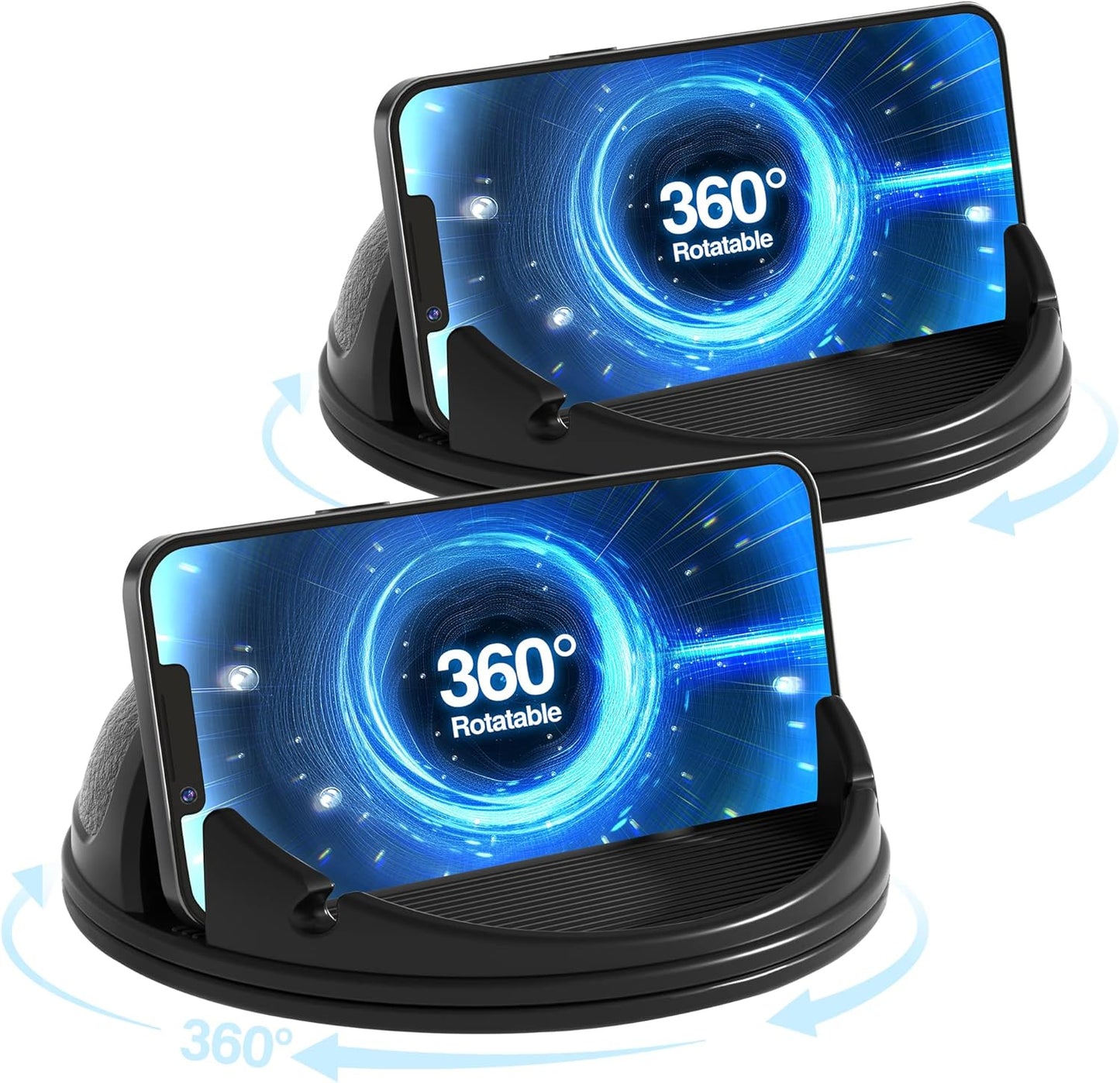 Loncaster 2 Pack Car Phone Holder Mount, [Horizontal 360° Rotatable] Silicone Phone Mount for Car Dashboard, Hands Free Cell Phone Holder Compatible with iPhone 16 15 14 13 12 Pro Max