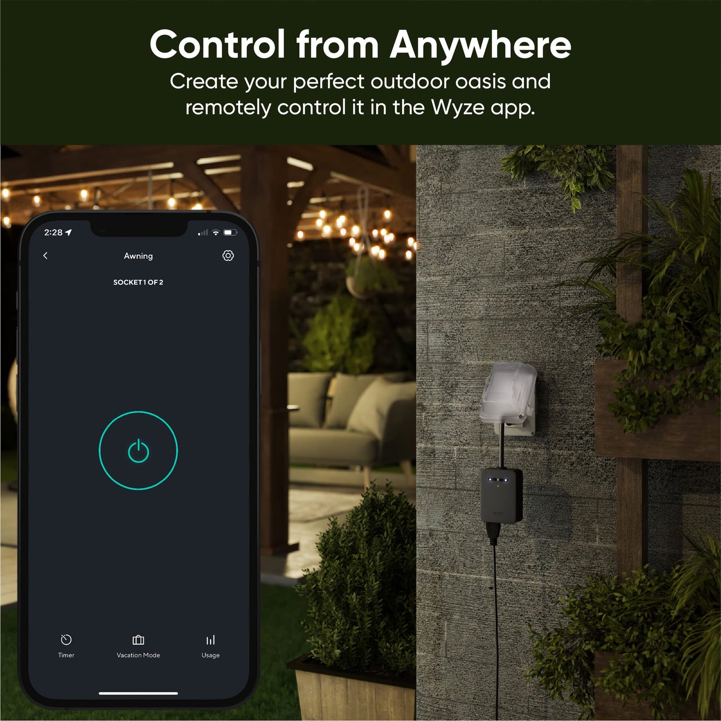 Wyze Plug Outdoor, Dual Outlets Energy Monitoring, IP64, 2.4GHz WiFi Smart Plug, Works with Alexa, Google Assistant, IFTTT, No Hub Required, Black
