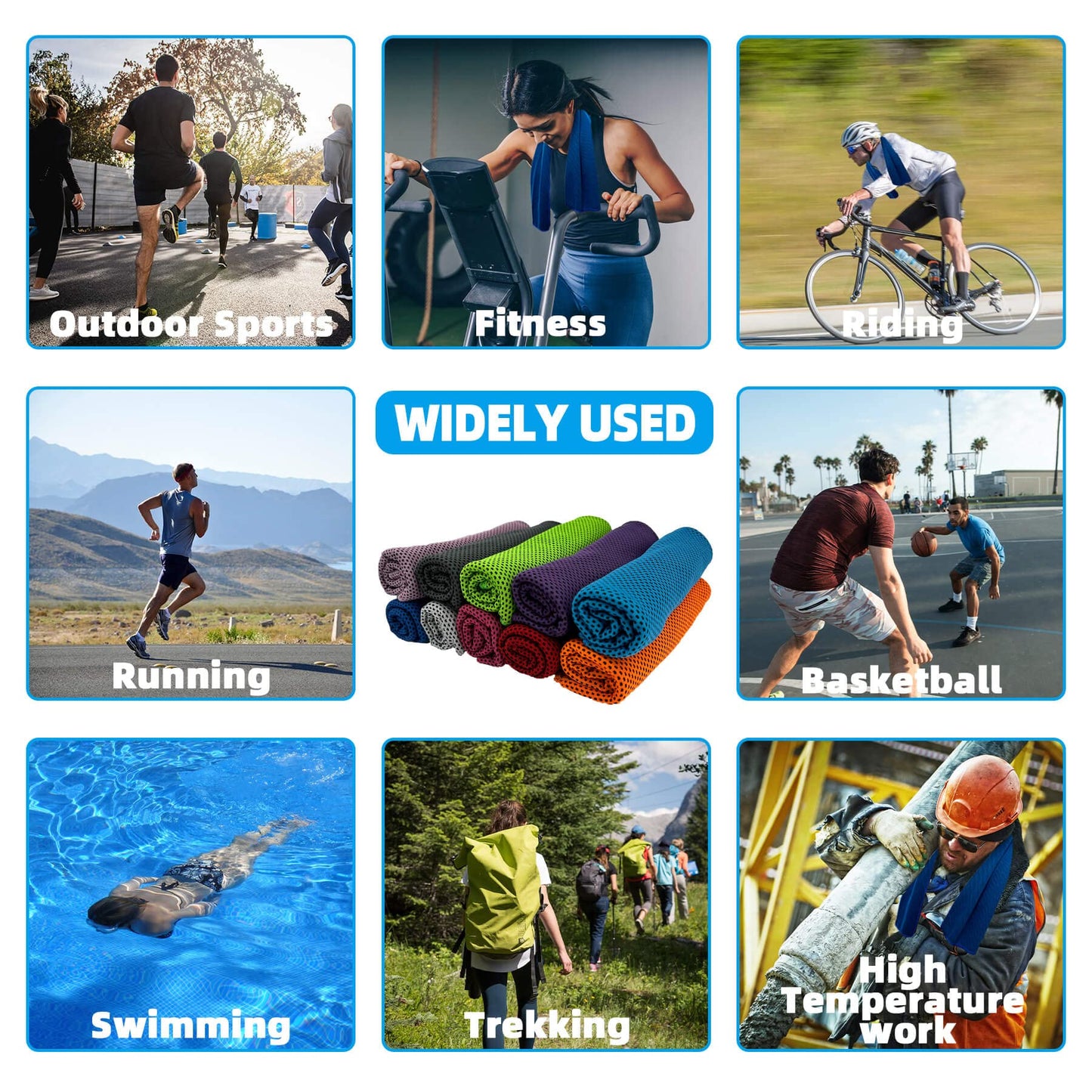 AWOWZ 10 Pack Cooling Towels, Soft Breathable Sweat Ice Towel for Sports, Yoga, Gym, Golf, Camping, Running, Fitness, Workout & More Activities