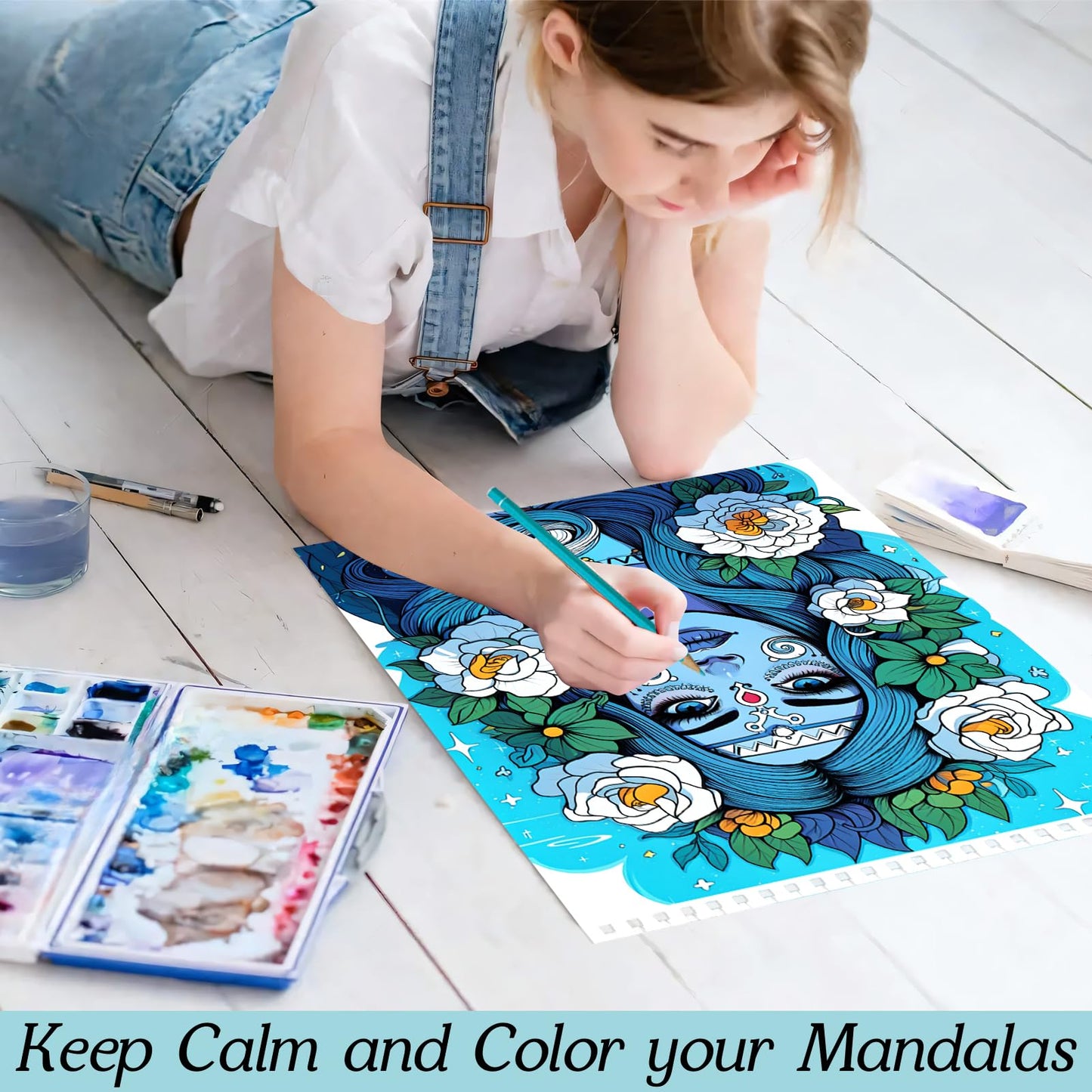 Sugar Skull Coloring Book for Adult Women Relaxation, Spiral Bound, Printed Single-Sided, Adult Coloring Book for Women with 24 Pages Arts and Crafts Sugar Skull Mindfulness Gift