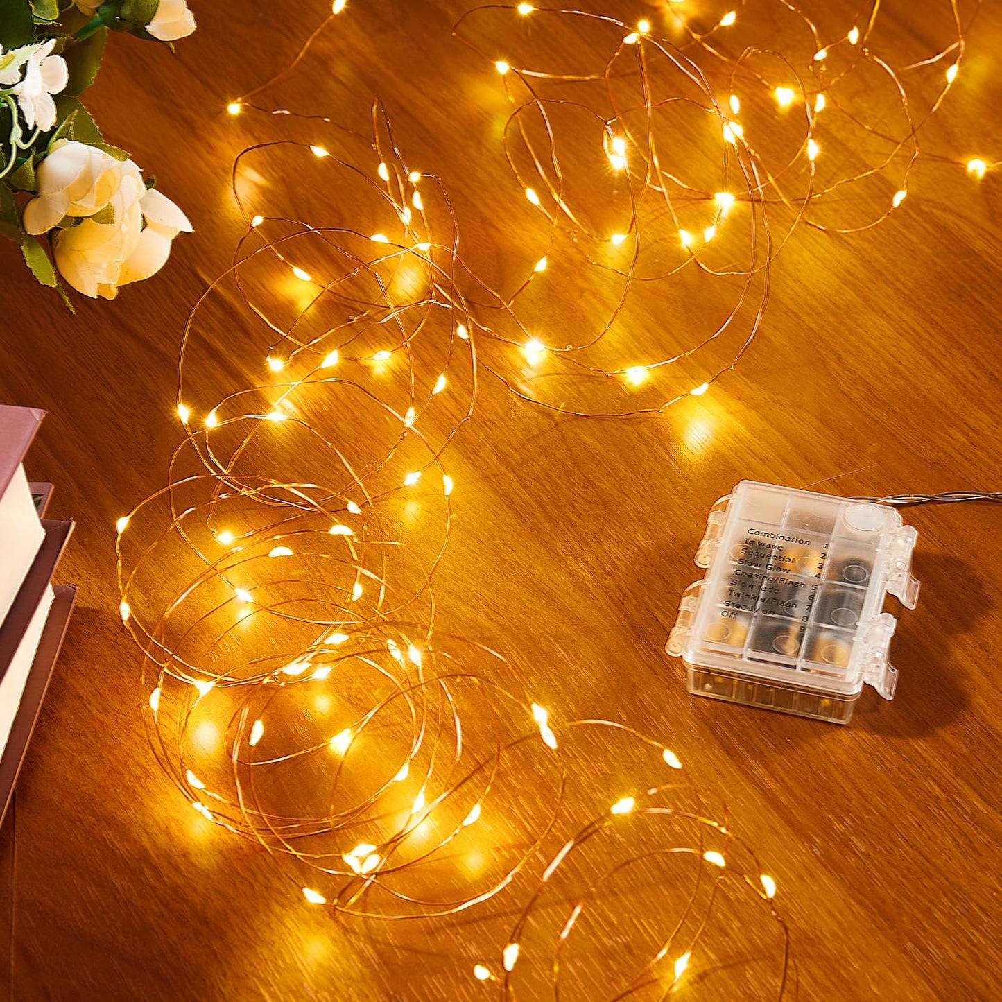 Ariceleo 1 Pack 65.6 Ft. Battery Operated Outdoor String Lights with Remote & Timer, LED Warm White Fairy Lights, Waterproof Twinkle Lights for Bedroom, Dorm, Mason Jar, Wedding, Party, Christmas