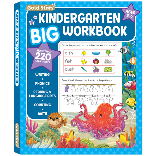 Kindergarten Big Workbook Ages 5 -6: 220+ Activities, Writing, Phonics, Reading & Language Arts, Counting and Math (Gold Stars Series)