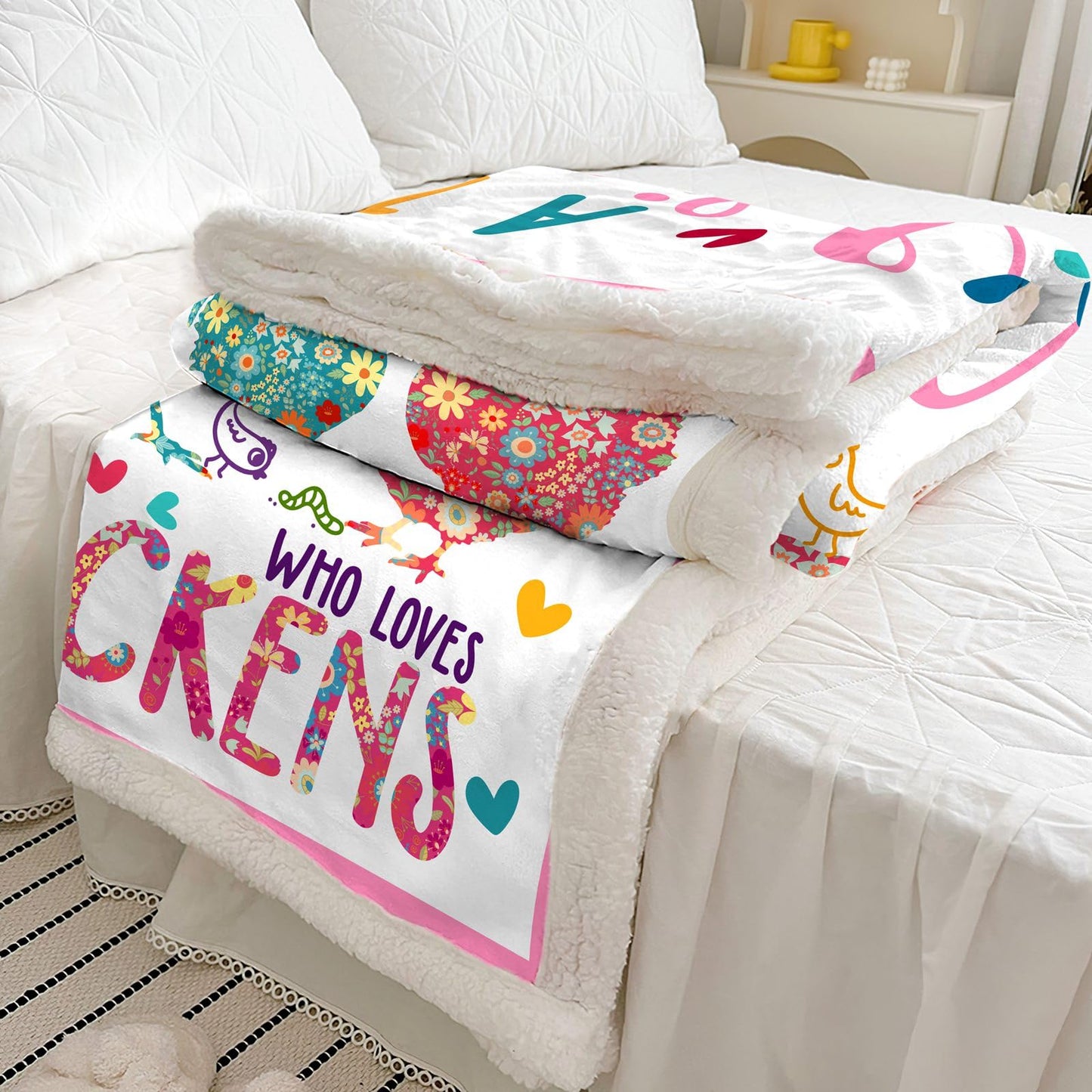 Chicken Blanket,Chicken Decor Gift Blanket,Just A Girl Who Loves Chickens Soft Rooster Throw Bedding Gifts for Kids Boys Girls Adults 60"x50"