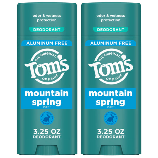 Tom’s of Maine Mountain Spring Natural Deodorant for Men and Women, Aluminum Free, 3.25 oz, 2-Pack