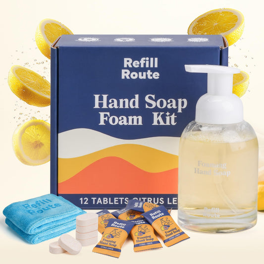 Foaming Hand Soap Refill Tablets 12 Pcs - Makes 96 fl oz Total (12x 8 fl oz) - Cleansing, Moisturizing, Vegan, No Plastic - for Foaming Dispenser Only (Not Included) - Citrus Lemon