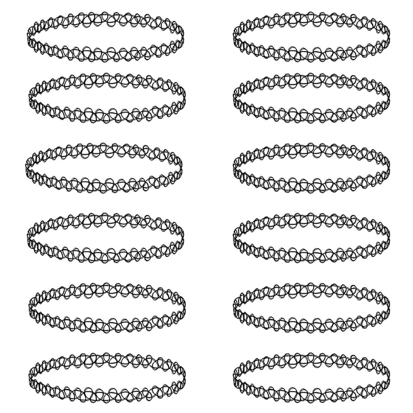 BodyJ4You 12PC Tattoo Choker Necklace - 90s Accessories 2000s Jewelry Y2K Fashion Vintage Trendy - Rainbow Goth Black Pink Green Blue White - Adjustable Stretchy Elastic Necklace Summer Vacation Set
