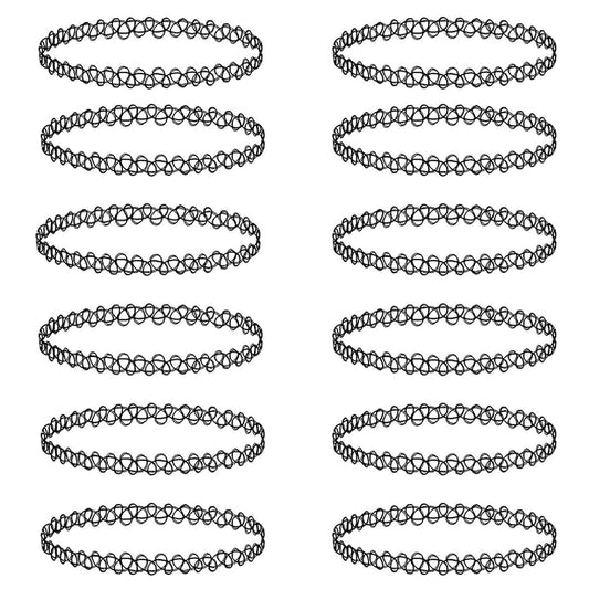 BodyJ4You 12PC Tattoo Choker Necklace - 90s Accessories 2000s Jewelry Y2K Fashion Vintage Trendy - Rainbow Goth Black Pink Green Blue White - Adjustable Stretchy Elastic Necklace Summer Vacation Set