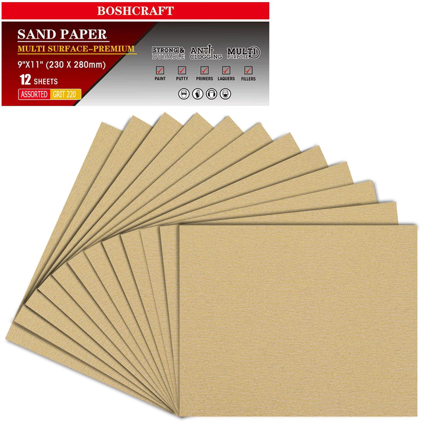 50 Pcs 1/4 Sheet Sandpaper, Premium Sand Paper 80/120/150/220/320/400 Grit Sandpaper Sheet Sand Paper Assortment for Wood Metal Automotive Palm Sanders 5.5" x 4.5"