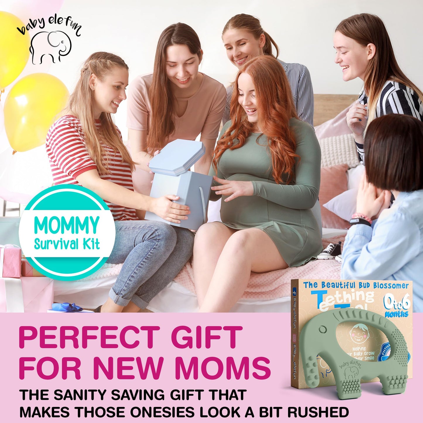 Teething Toys for Babies Age 0 to 6 Months - Baby Elefun 5X Pain Relief Smart Teether - Zero Developmental Delay Silicone Baby Teething Toy Ring - Cute Infant Shower Gift Chew Toy for Babies