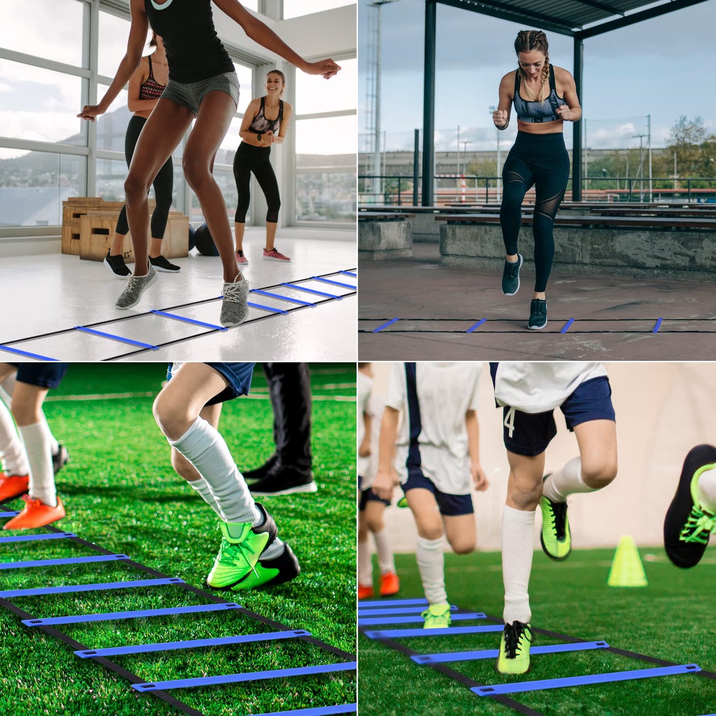 Ohuhu Agility Ladder Speed Training Equipment 12 Rung Exercise Ladders with Ground Stakes for Soccer Football Boxing Footwork Sports Feet Fitness Training Ladder with Carry Bag Yellow or Blue