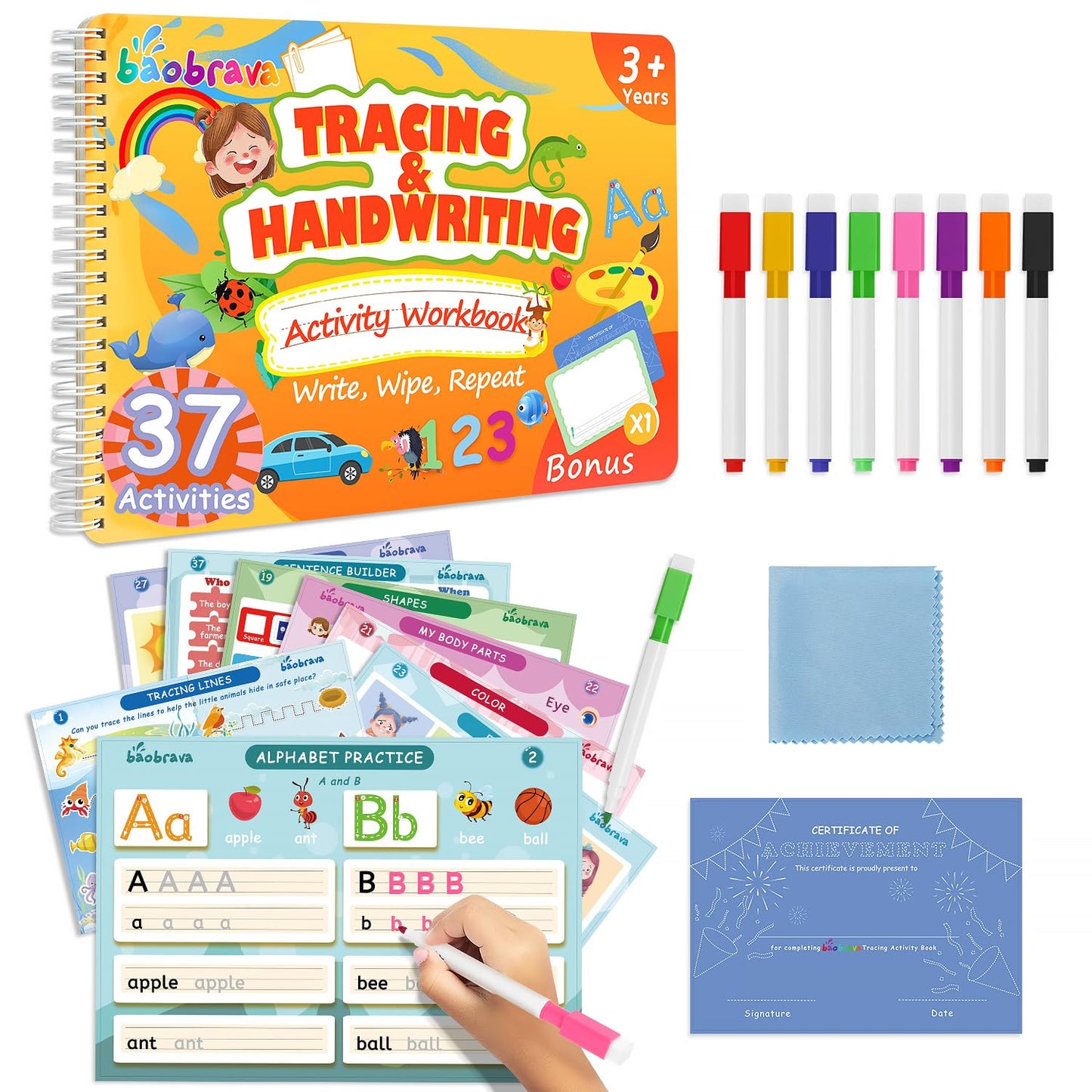 Baobrava Preschool Learning Activities 3-8: 37 Handwriting Practice & Tracing Books for Kids | Travel Games for Car and Airplane | Kindergarten Workbooks | Outdoor Activities Books | Gift for Kids