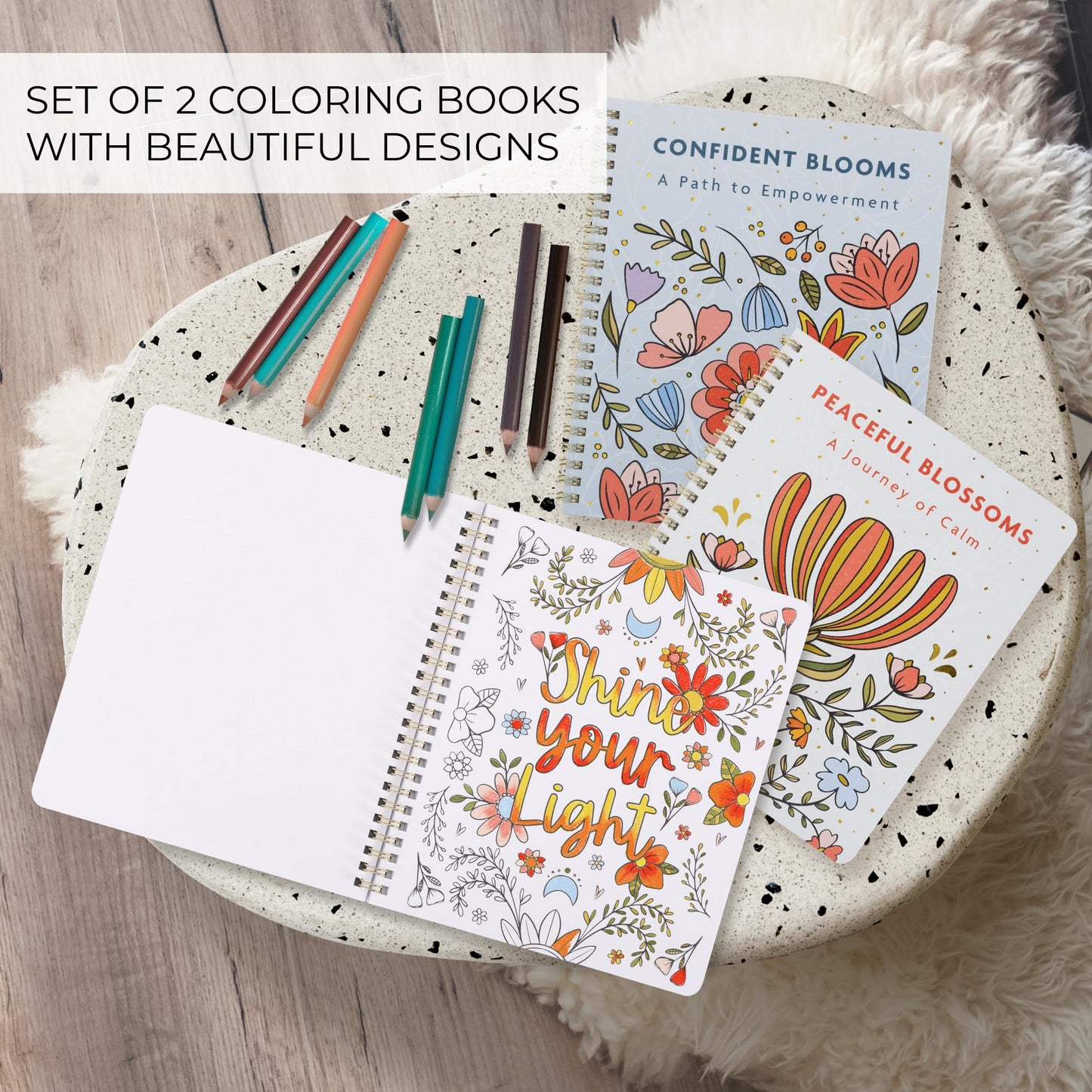 ZICOTO Beautiful Adult Coloring Book Set of 2 for Relaxation - Affirmation and Inspirational Books Making it a Great Gift - Perfect Stress-Relieving Books Fun to Color for Women