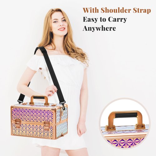 AROUS Rolling Makeup Train Case on 2 Large Drawer, Multi-functional Cosmetic Trolley with 360° Swivel Wheels Keys, Large Storage Traveling Cart Trunk, Train Cases for Nail Technicians Hairstylist