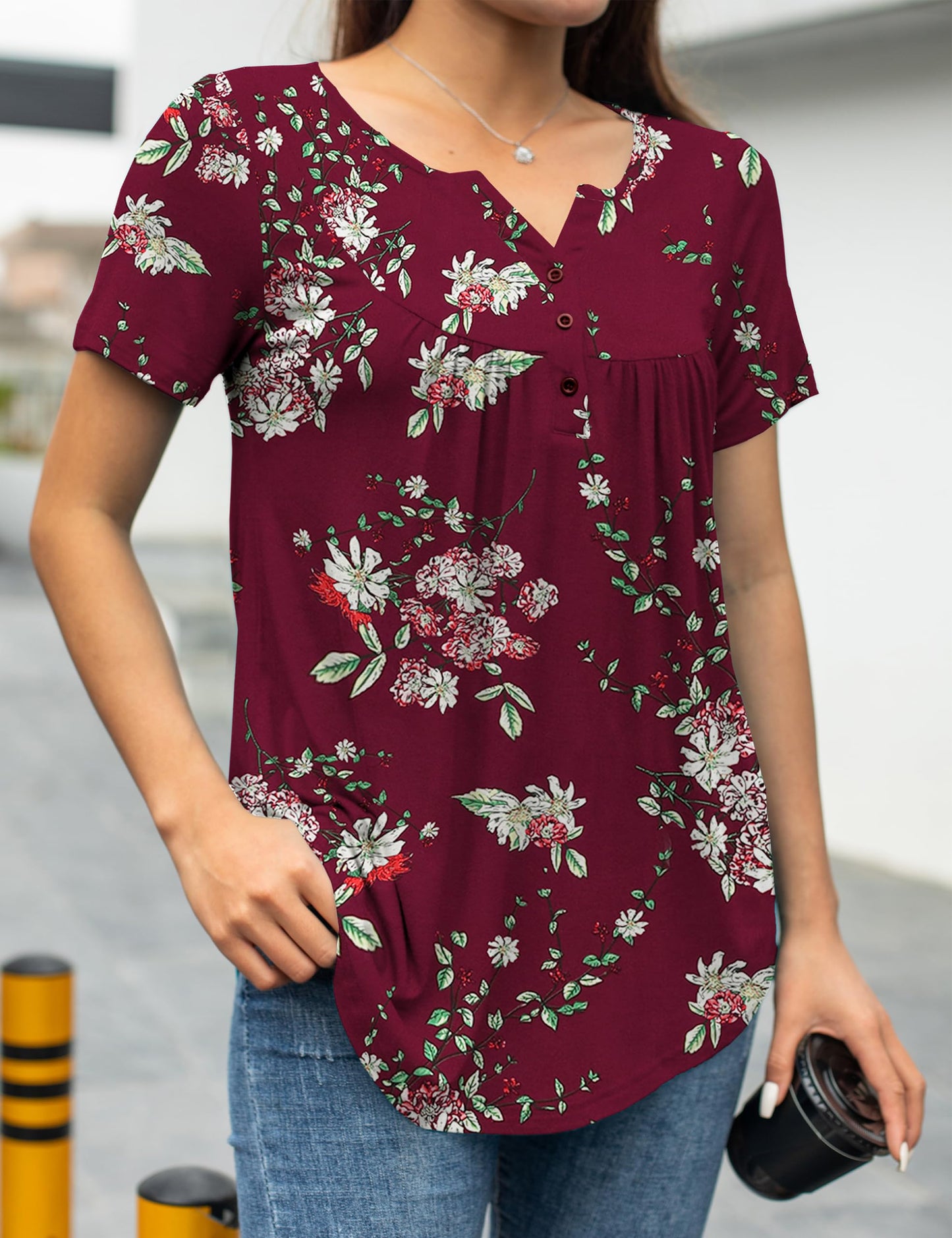 a.Jesdani Womens Tops T-Shirts Flowy Plus Size Summer Tunic Tops for Women and Blouses Wine Red 1x