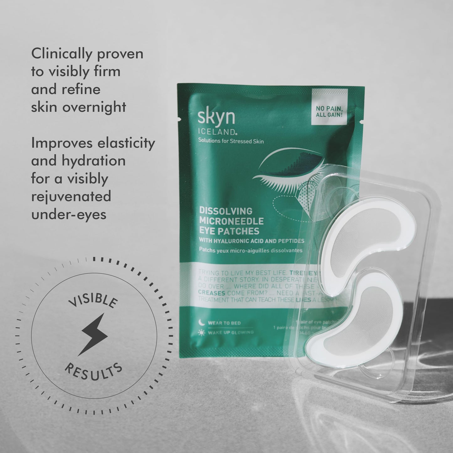 skyn ICELAND Dissolving Microneedle Under Eye Patches With 39% Hyaluronic Acid & Peptides. No-Slip Eye Mask to Firm And Reduce Wrinkles & Fine Lines, 8 Pairs