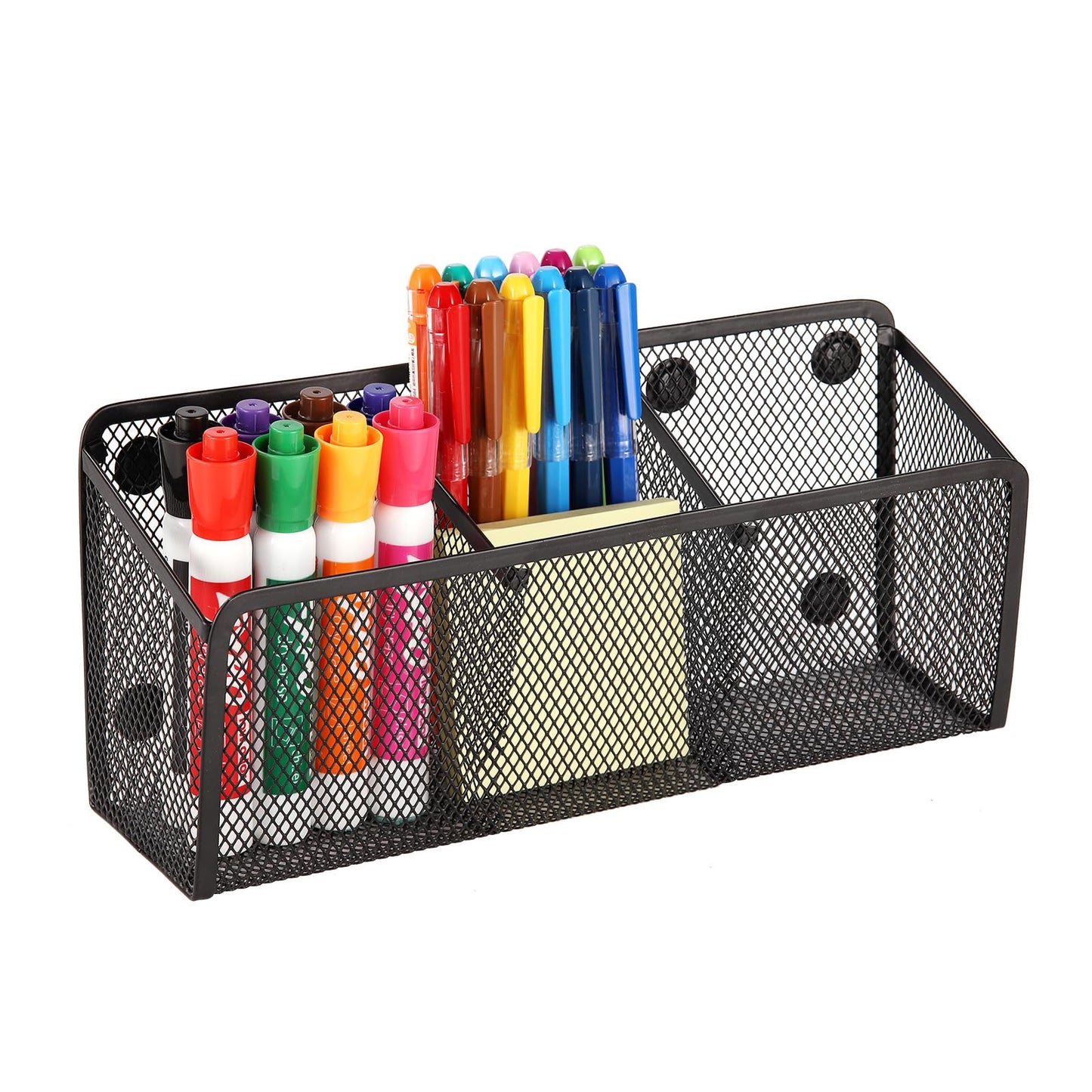 Magnetic Pencil Holder - Extra Strong Magnets Mesh Marker Holder Perfect for Whiteboard, Refrigerator and Locker Accessories (1 Basket, 2 Packs Black)