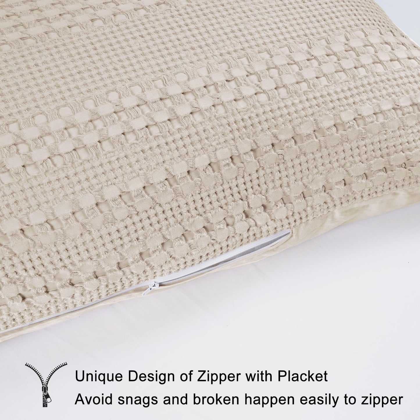 PHF 100% Cotton Waffle Body Pillowcase with Zipper, 1 Pack 20" x 54" Soft Skin-Friendly Pillow Sham, No Filling, Aesthetic Woven and Breathable Waffle Weave Body Pillow Cover for Bed, Oatmeal