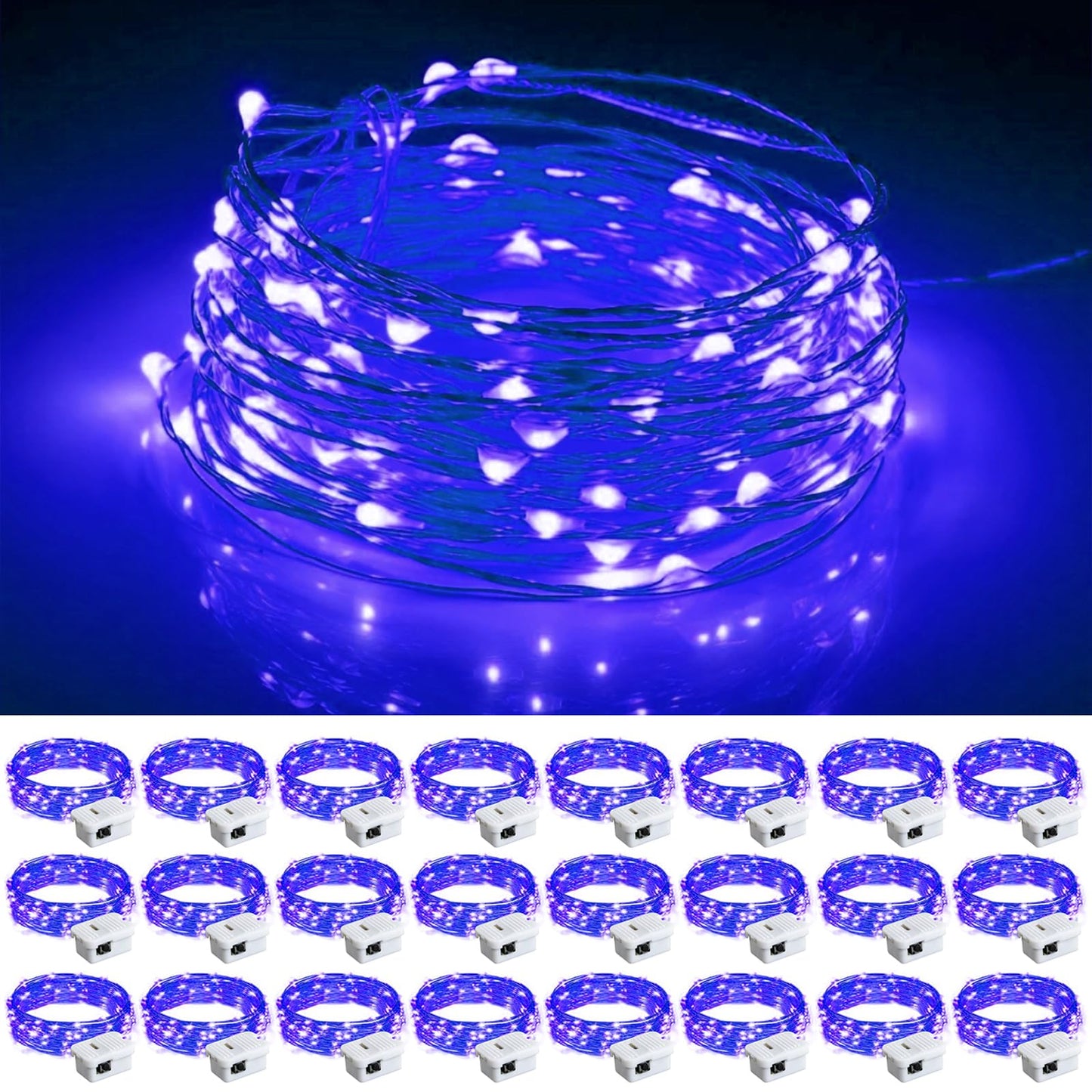 chzk Fairy Lights Battery Operated, 24 Pack 7FT 20 LED Mini String Twinkle Lights for Christmas Helloween Mason Jars Centerpiece Table Decorations (24, Blue)