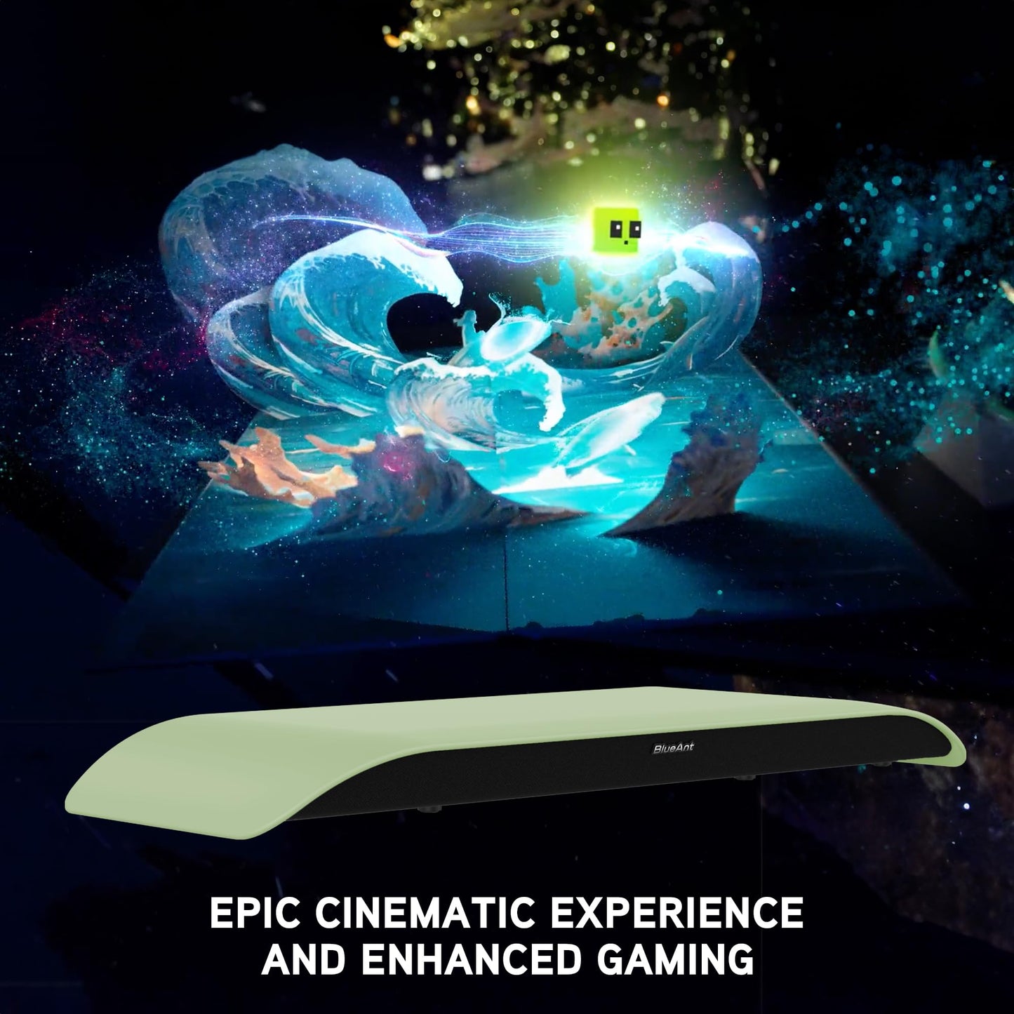 BlueAnt Soundblade Under Monitor Soundbar, Powerful 120 watt, 2.1 Channel USB-C, Bluetooth 5.3 Desktop Speaker for PC, Mac for Streaming Content, Music and Gaming. (Green)