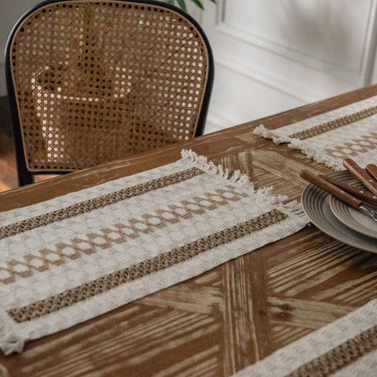 Set of 4 Farmhouse Burlap Placemats Rustic Woven Bohemian Placemats Cotton Linen Washable Place Mats for Wedding Home and Dining Christmas Table Decor