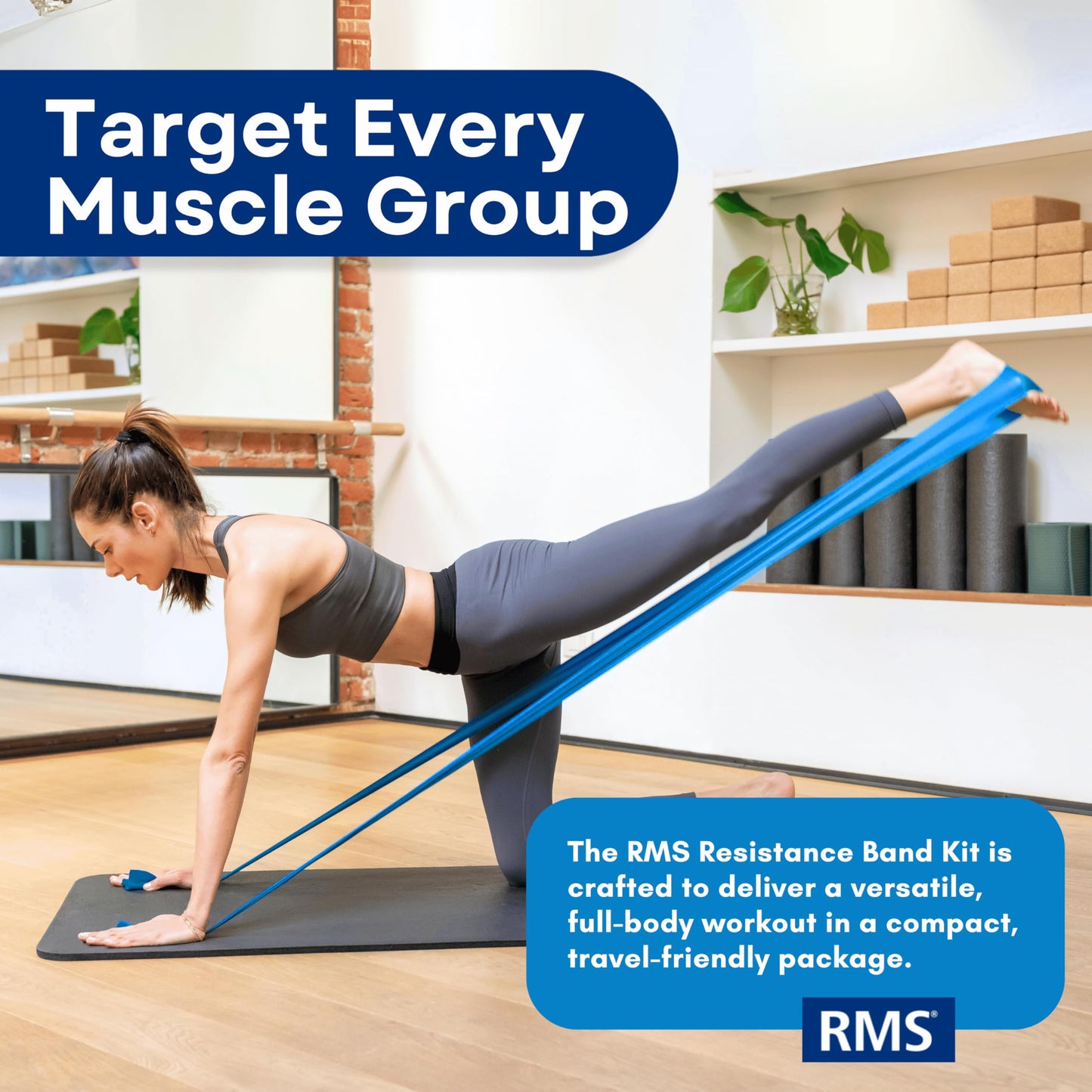 RMS Resistance Bands with Instruction Guide & Carry Bag - Latex Free Exercise Band for Working Out, Physical Therapy, Rehab, Stretch, Yoga & Pilates, Set of 3