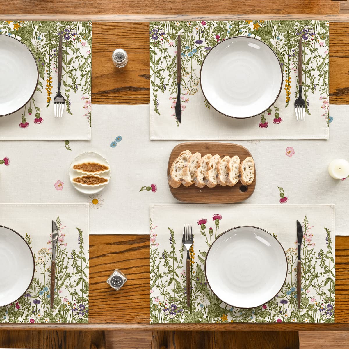 Artoid Mode Antique Herbs and Wild Flowers Summer Placemats Set of 4, 12x18 Inch Seasonal Wildflower Spring Table Mats for Party Kitchen Dining Decoration