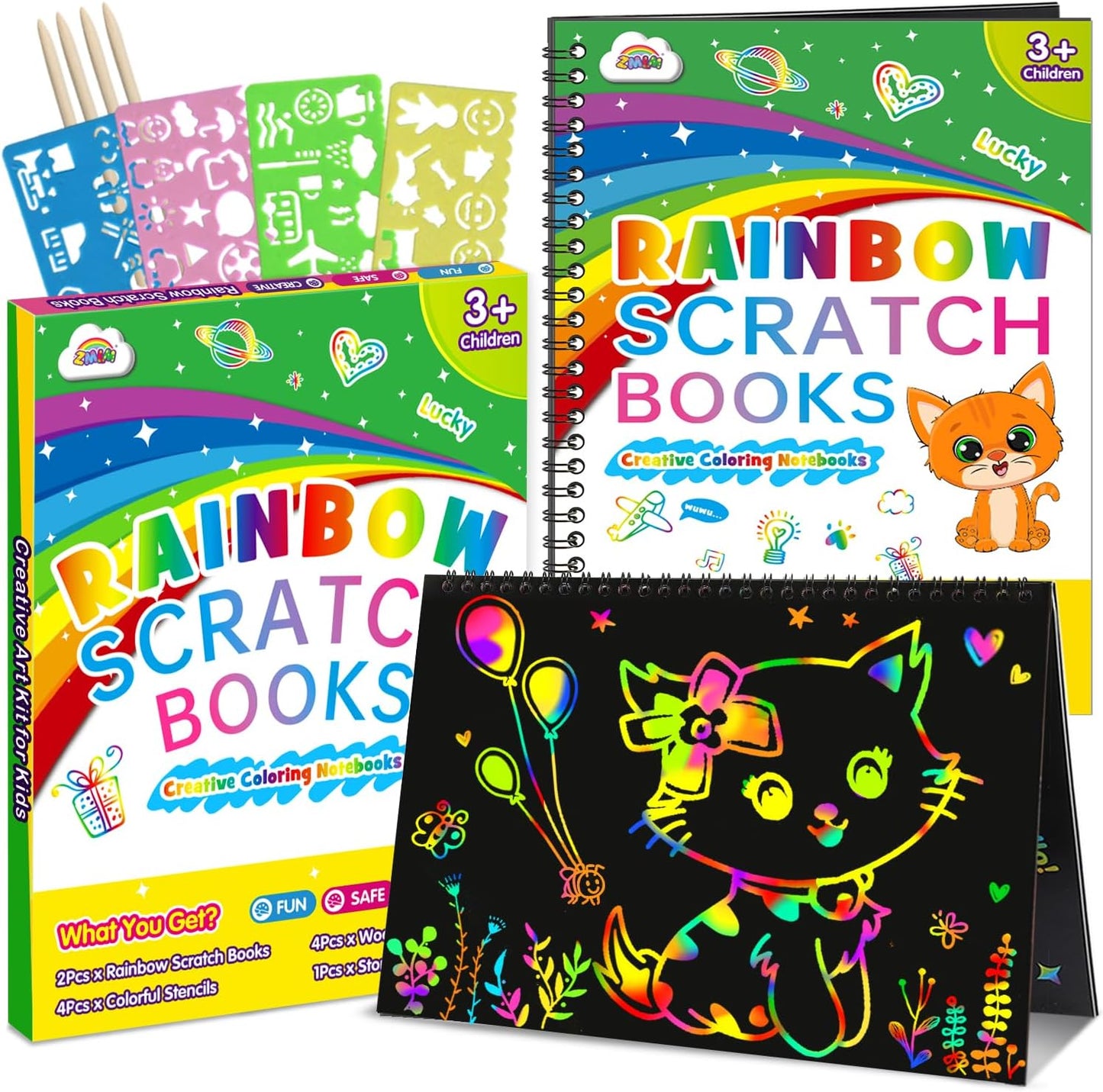 ZMLM Scratch Paper Art Craft: 2 Pack Rainbow Scratch Set for 3 4 5 6 7 8 9 10 Years Old Girls Boys Students Drawing Coloring Black Magic Art Supplies Kits Gifts School Birthday Party Games Toys
