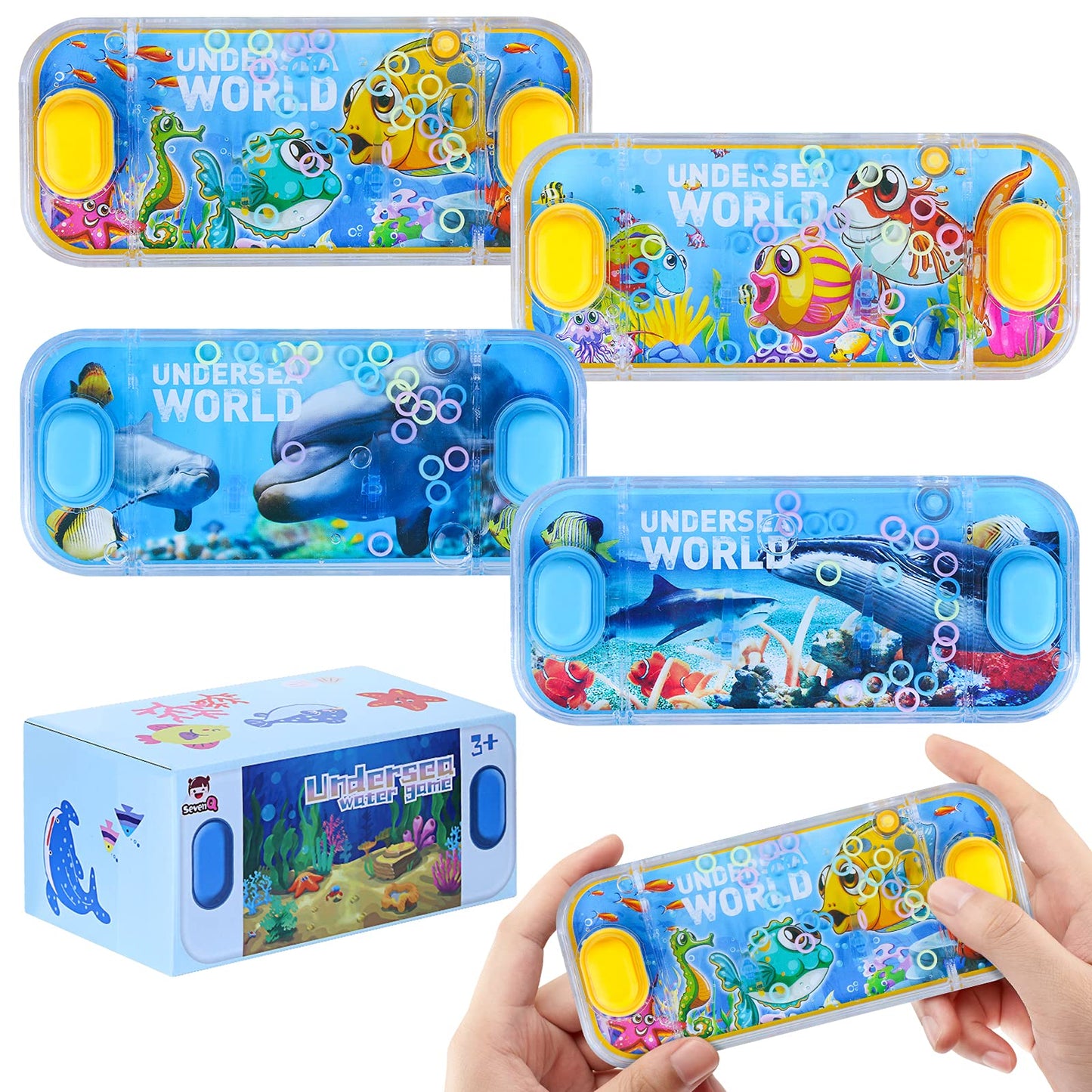 Handheld Ocean Theme Water Toss Ring Game - 4 Pack Aqua Toys for Kids Stocking Stuffers
