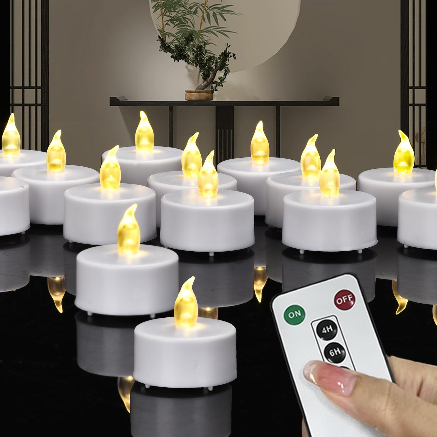 Paichi Tea Lights Candles Battery Operated with Remote Control, 12Pcs Flickering Flameless Candle with Timer, Long Lasting 400+Hours Led Electric Candle for Home Decor, Wedding, Party (WarmYellow)