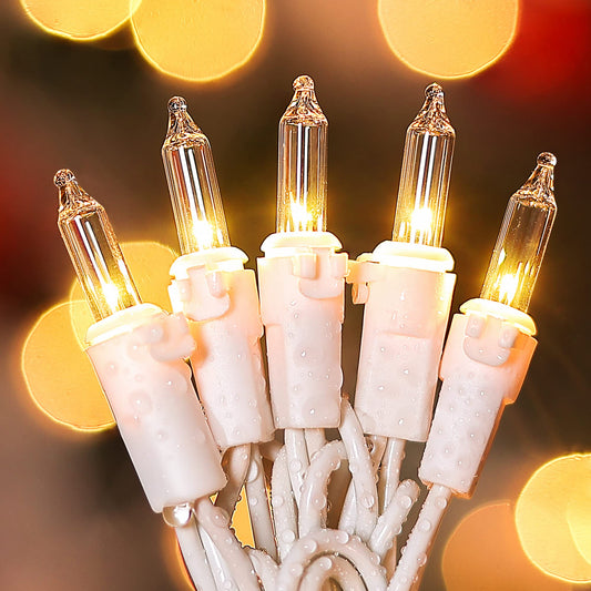 mimigogo Clear Christmas Lights Set with White Wire,50Count 13Feet Incandescent Bulb Mini String Lights for Indoor Christmas Tree Garland Birthday Wedding Party Festival Decoration, Warm White