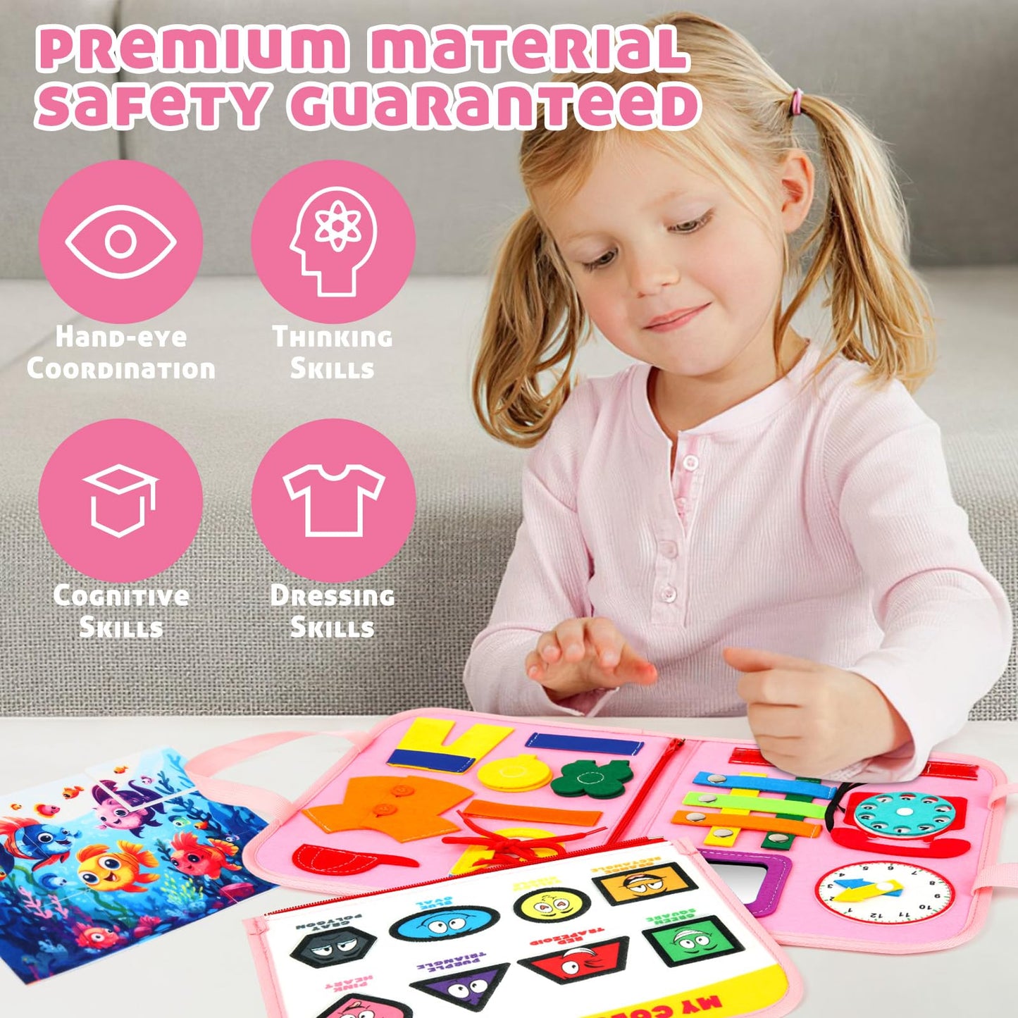 Buauty Busy Board Toddler Toys Montessori Sensory Toys Gifts Age 1-4 Baby Learning Busy Book Kids Preschool Educational Activity Board Airplane Road Car Travel Toys Essentials