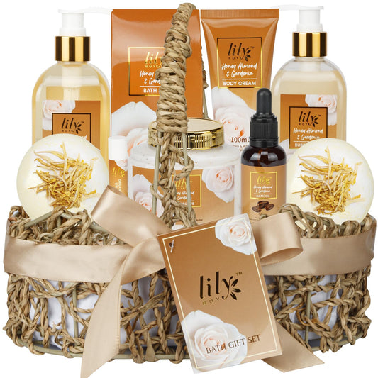 18Pcs Bath and Body Gift Basket Set for Women - Vanilla Spa Baskets Spa Kit with Necklace | Perfect Gifts for Christmas, Valentines Day, Mothers Day, Birthday Gifts, Self Skin Care Gifts for Her/Mom