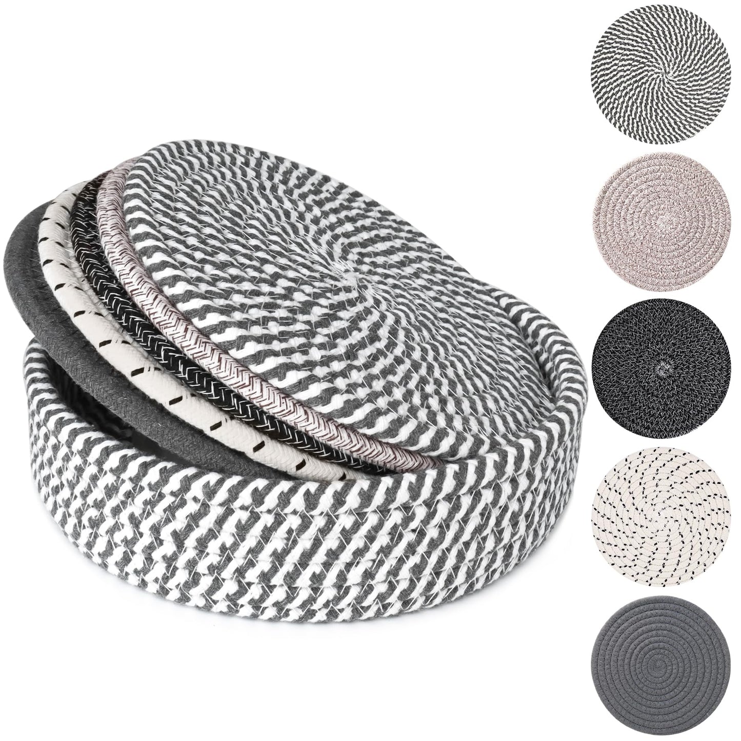 GravGrow Trivets for Hot Dishes, 8 Inch for Pots and Pans, Thicken Heat Resistant With Storage Basket, Pot Holders for Kitchen, Hot Pads Kitchen Essentials, 5 Pcs