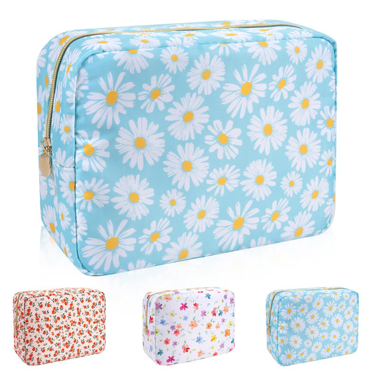 Iqimott Nylon Large Makeup Bag Travel Pouch, Preppy Big Cosmetic Bag Makeup Organizer Nylon Large Capacity Toiletry Bag, Waterproof Large Zipper Pouch Storage Bag for Women Girls Teens(Pink)