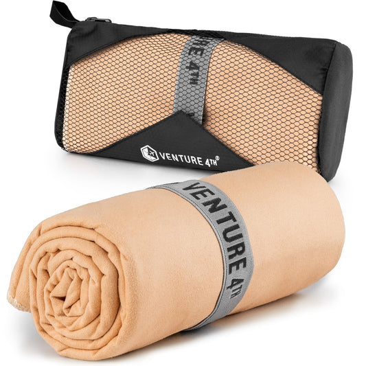 VENTURE 4TH Quick Dry Towel. Microfiber Travel Towel Ideal for Camping, Hiking, Backpacking, Gym. Lightweight & Fast Drying Travel Towels for Body. Compact & Easy to Pack - Black Medium