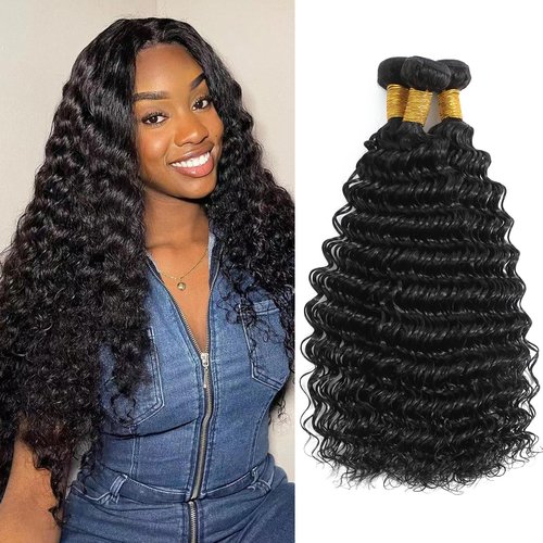 Deep Wave Bundles 26 28 30 Inch 12A Soft And Thick 3 Bundles Double Weft 100% Unprocessed Brazilian Remy Curly Human Hair Bundles for Black Women