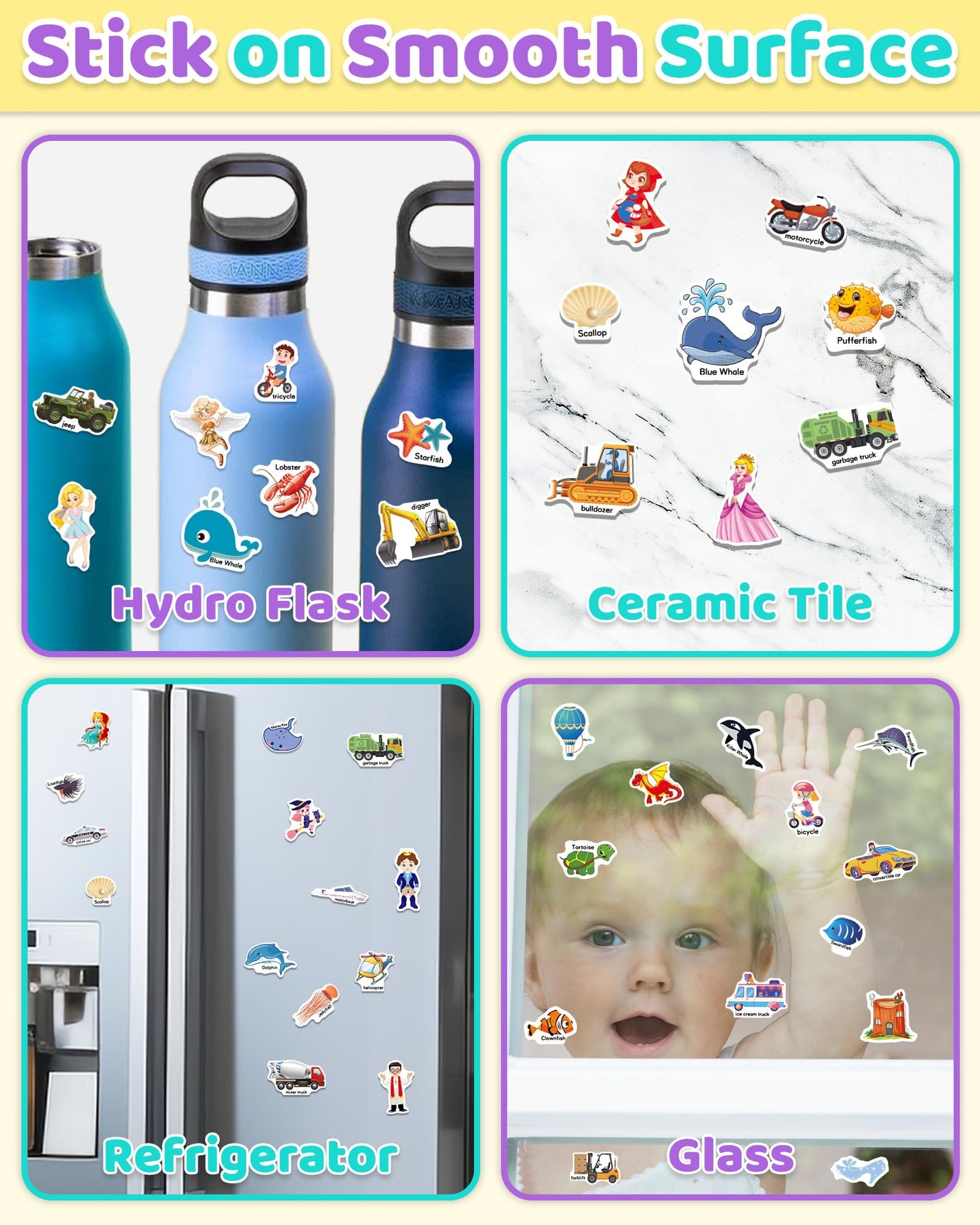 Benresive Reusable Sticker Books for Kids 2-4, Sticker Books for Toddlers 1-3 2-4, Toddler Travel Toys Activities Crafts Gifts - Ocean Animals, Fairy and Vehicle