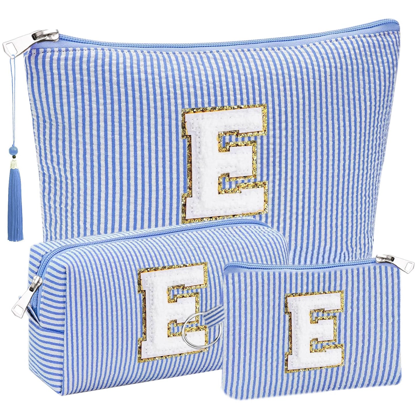 Initial Gifts Travel Cosmetic Makeup Pouch Bags Sets for Purse, 3pcs Stoney Clover Dupes Pouch Makeup Bag, Personalized Cosmetic Bags Set for Women, Make up Bag for Teen Girls 13 14 15 16 17 (M, Blue)