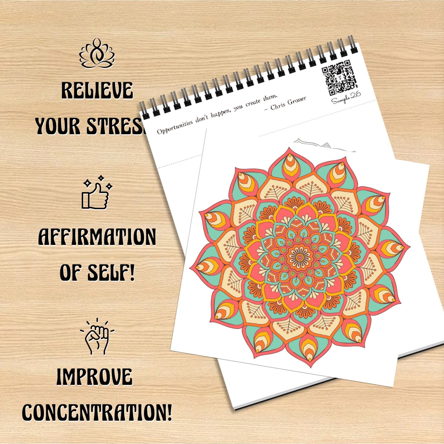 TIEFOSSI Relaxing Coloring Book, for Adults to Relax and Relieve Anxiety,160 GSM 60 Original Tearable Mandala Patterns Designs, Gift for Kids Adult