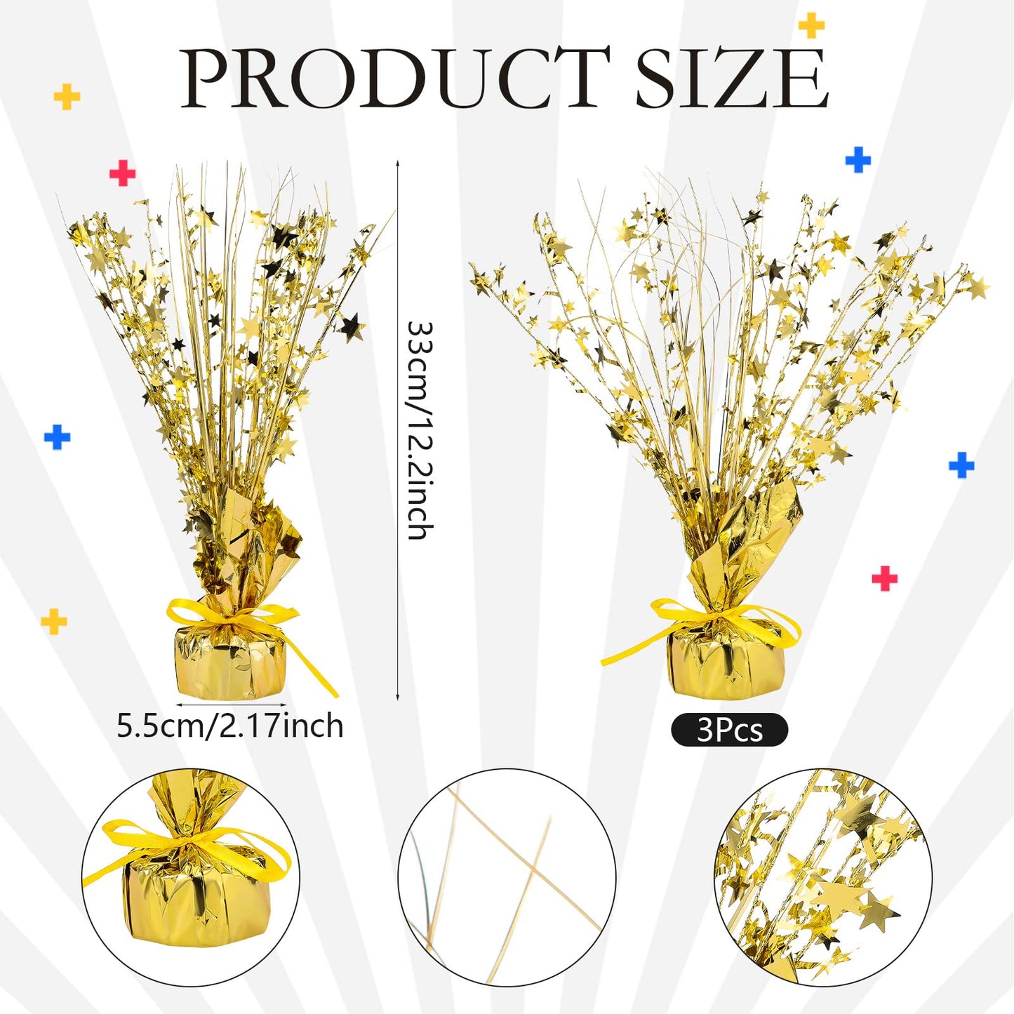 Crowye 3 Pieces Metallic Foil Spray Centerpiece Christmas Party Star Table Decoration Burst Centerpieces Winter Table Decor for Birthday New Year Party Holiday(Gold)