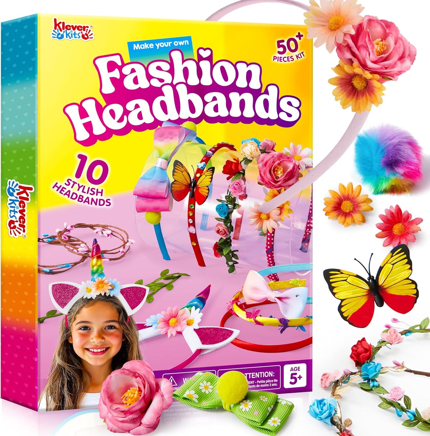 Klever Kits Headband Making Kit for Girls - Make Your Own Fashion Headbands - DIY Hair Accessories Set, DIY Arts and Crafts Gifts for 5 6 7+ Year Old