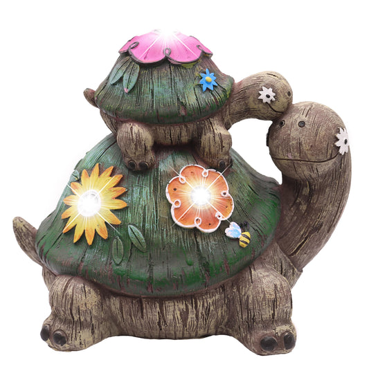 TERESA'S COLLECTIONS Garden Statues Turtle with Solar Lights, Mother and Baby and Father Tortoise Garden Decor Resin Figurines Sculptures for Outdoor Decor Lawn Patio Yard, Unique Gifts for Mom Dad