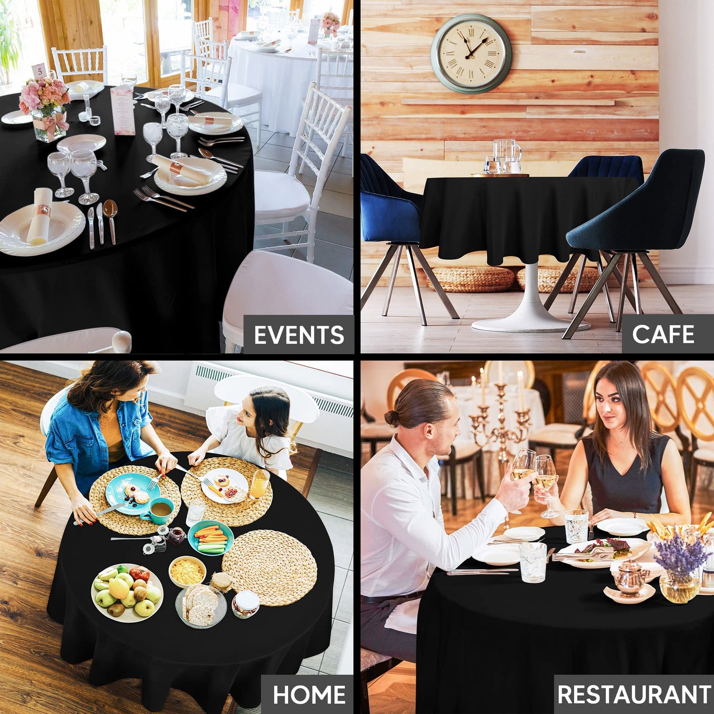 Utopia Kitchen 2 Pack Round Table Cloth [70 Inches, Black] Stain and Wrinkle Resistant Tablecloth Washable Polyester Cover for Dining, Buffet Parties, Picnic and Weddings