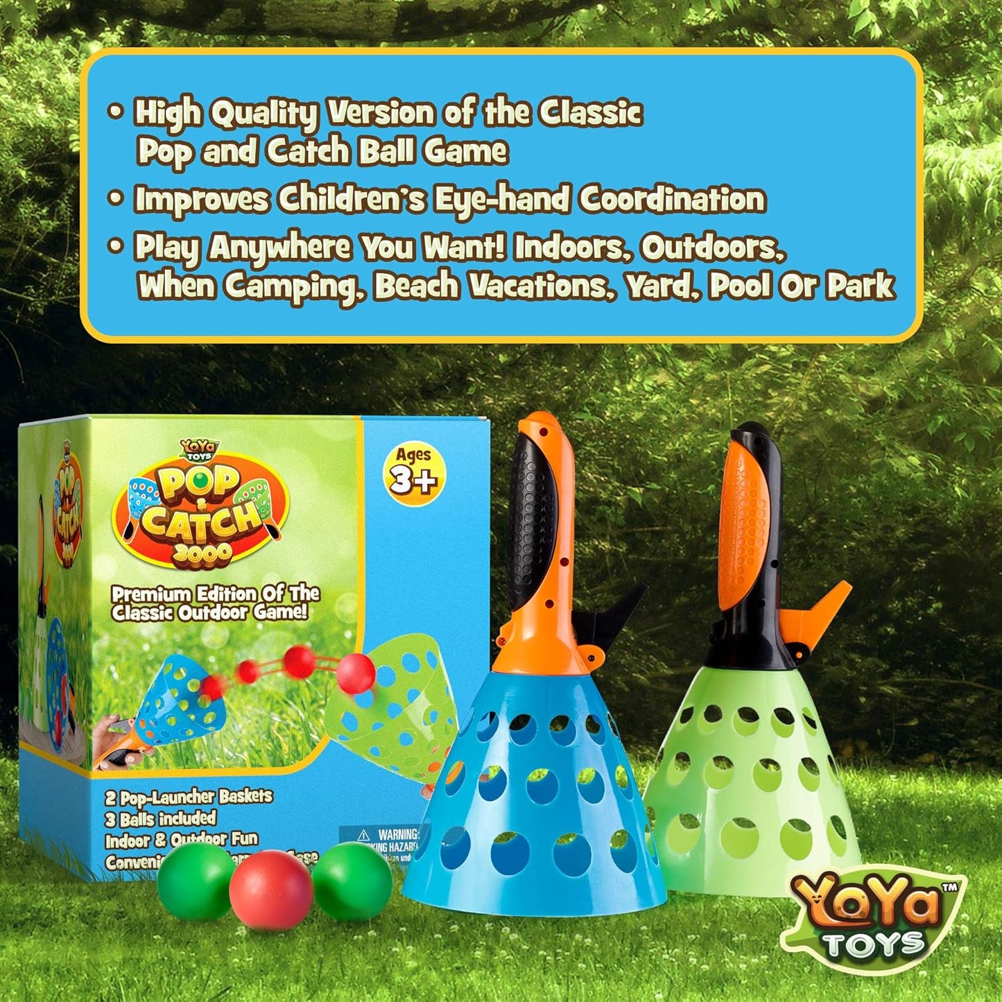 YoYa Toys Pop and Catch Ball Game - Indoor Outdoor Kids Play Activities, Pop-Pass-Catch Games for Camping, Beach Sport, Backyard, Pool - 2 Launcher Baskets, Ages 3 4 5 6 7 8 9 Year Old Boys Girls Gift